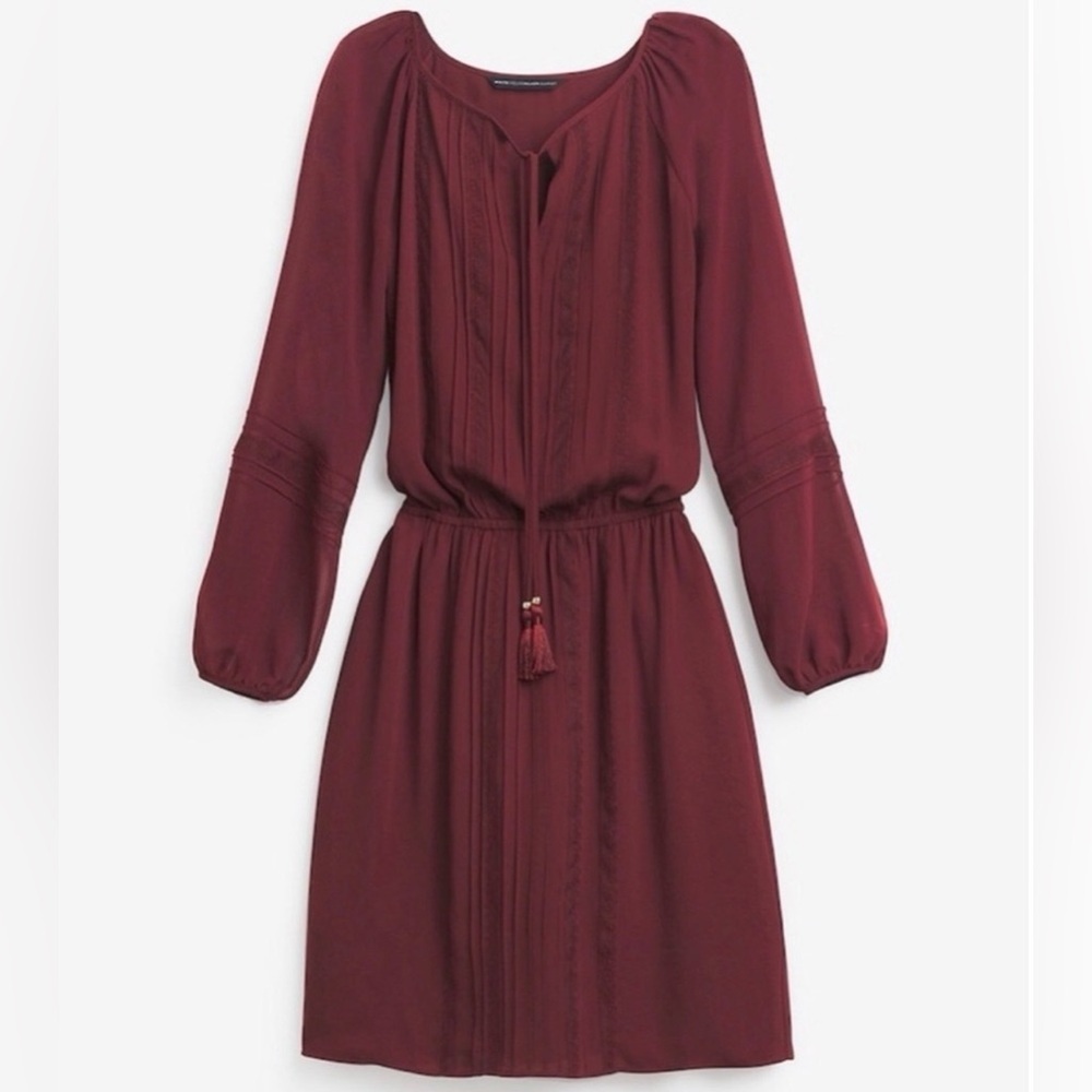 NWT White House Black Market Burgundy Boho Soft Dress Sz. SMALL